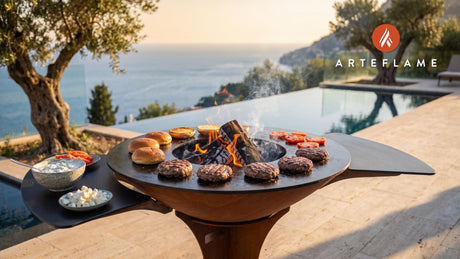 Grilled Lamb & Mint Burgers (Scottish Style) cooking on an Arteflame grill