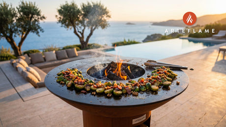 Charred Maple Brussels Sprouts (Indiana Style) cooking on an Arteflame grill