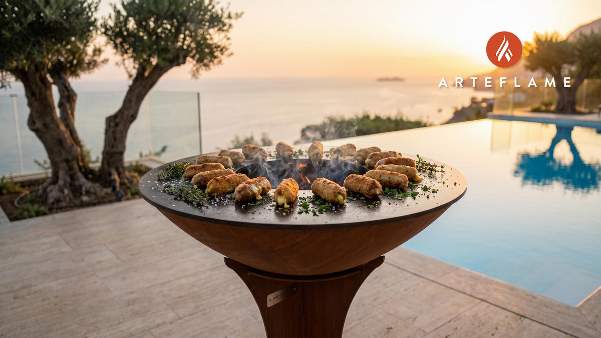 Welsh Glamorgan Sausages cooking on an Arteflame grill