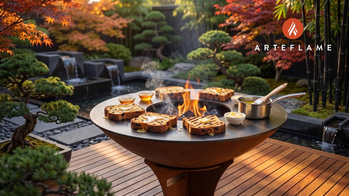 Grilled Bara Brith Toast & Honey Butter (Welsh Style) cooking on an Arteflame grill