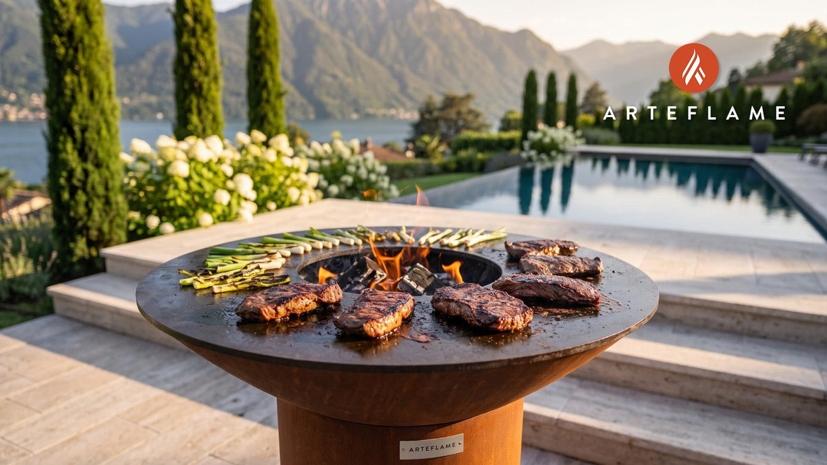 Bourbon Marinated Skirt Steak (Indiana Style) cooking on an Arteflame grill