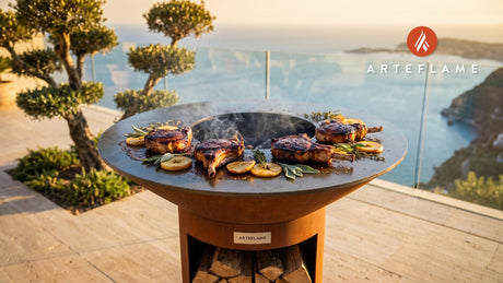 Seared Cider Glazed Pork Chops (Welsh Style) cooking on an Arteflame grill