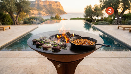 Grilled Black Pudding & Apple Chutney (Welsh Style) cooking on an Arteflame grill