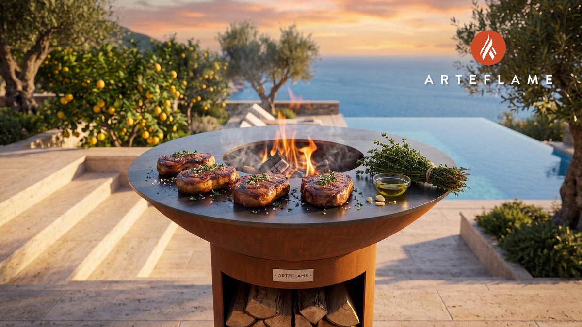 Seared Lamb Steaks with Thyme (Welsh Salt Marsh) cooking on an Arteflame grill