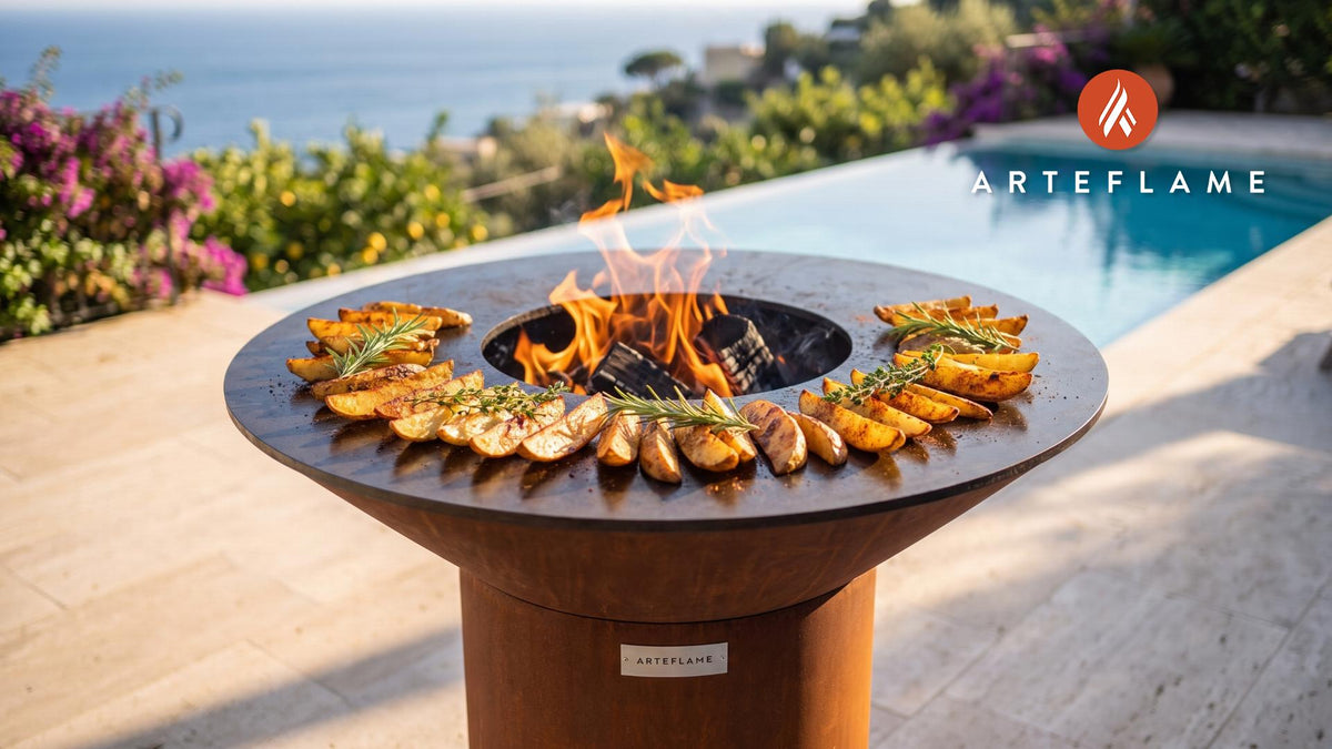 Crispy Grilled Potato Wedges (Indiana Style) cooking on an Arteflame grill