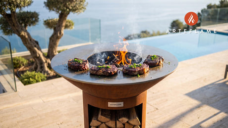 Seared Venison Steaks with Juniper Rub (Welsh Style) cooking on an Arteflame grill
