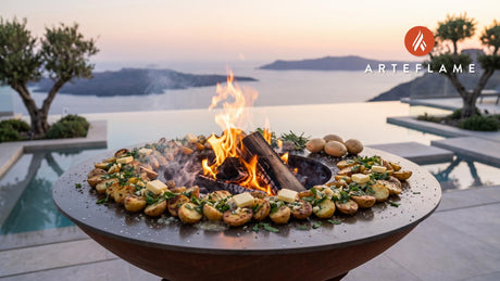 Charred Pembrokeshire Potatoes (Welsh Style) cooking on an Arteflame grill