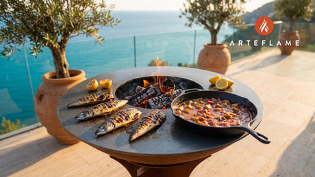Grilled Mackerel & Rhubarb Chutney (Welsh Style) cooking on an Arteflame grill