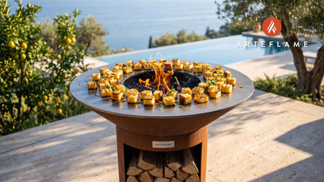 Charred Cornbread Croutons (Indiana Style) cooking on an Arteflame grill