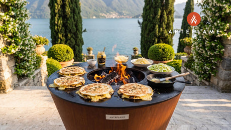 Charred Leek Quesadillas (Welsh Cheddar) cooking on an Arteflame grill