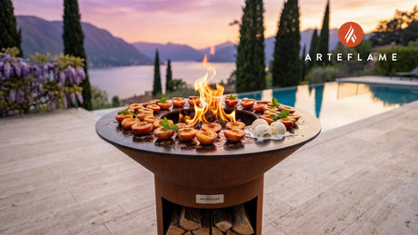 Grilled Peaches with Honey & Cinnamon (Indiana Style) cooking on an Arteflame grill