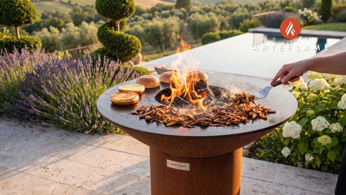 Wood-Fired Pulled Mushroom Sandwich (Indiana Style) cooking on an Arteflame grill