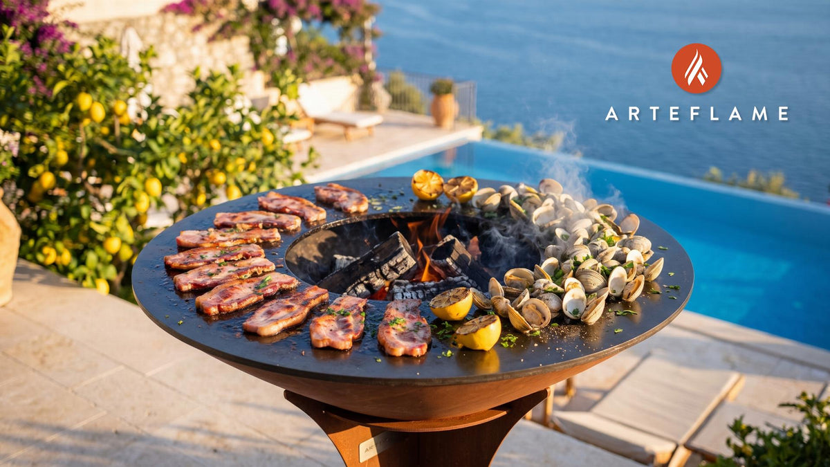 Grilled Bacon and Cockles (Welsh Style) cooking on an Arteflame grill