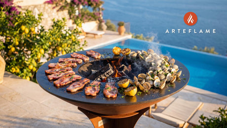 Grilled Bacon and Cockles (Welsh Style) cooking on an Arteflame grill