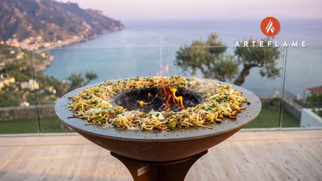 Grilled Parsnip & Leek Hash (Welsh Style) cooking on an Arteflame grill