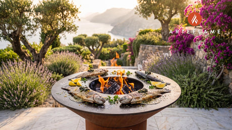 Seared Welsh Trout with Lemon Laverbread Butter cooking on an Arteflame grill