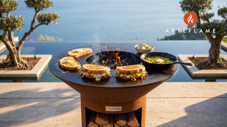 Stilton & Leek Grilled Cheese (Welsh Style) cooking on an Arteflame grill