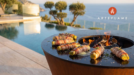Charred Leek & Bacon Rolls (Welsh Style) cooking on an Arteflame grill