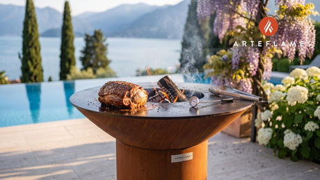 Grilled Pork Neck Roast (Austrian Schopfbraten) cooking on an Arteflame grill