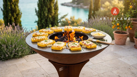 Grilled Polenta with Alpine Cheese (Austrian Style) cooking on an Arteflame grill