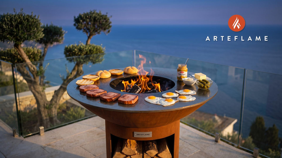 Grilled Leberkase (Austrian Winter Style) cooking on an Arteflame grill
