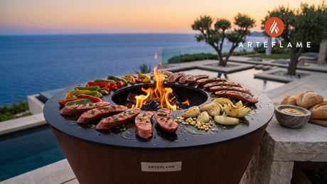 Grilled Kielbasa Sausage (Iowa Style) cooking on an Arteflame grill