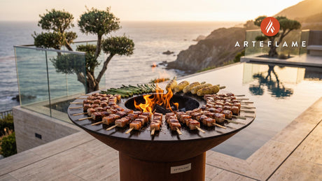 Grilled Pork Belly Skewers (Iowa Style) cooking on an Arteflame grill