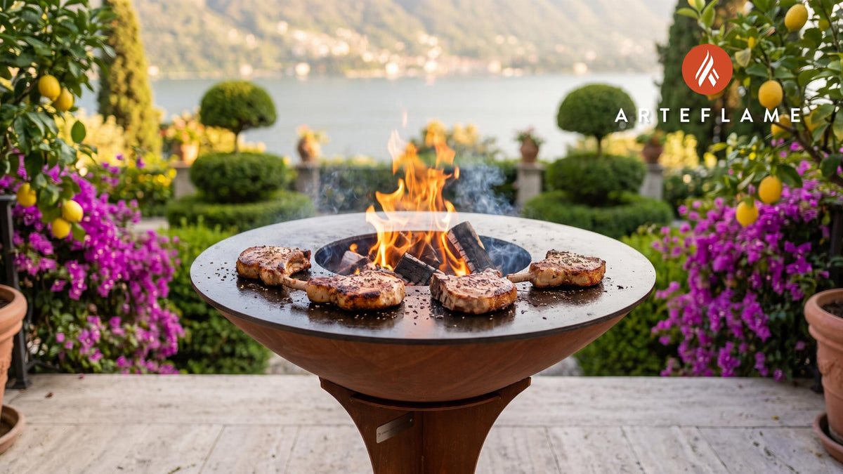 Beer Marinated Pork Chops (Austrian Style) cooking on an Arteflame grill