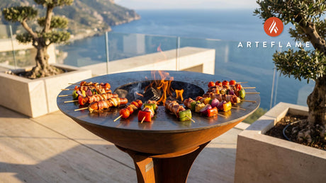 Grilled Cheese Sausage Skewers (Austrian Carinthian Style) cooking on an Arteflame grill