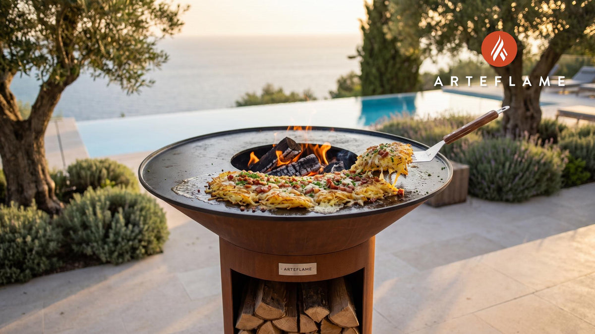 Crispy Grilled Alpine Roesti (Austrian Style) cooking on an Arteflame grill