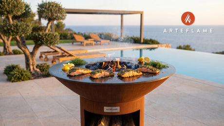 Pumpkin Seed Crusted Salmon (Austrian Styrian Style) cooking on an Arteflame grill