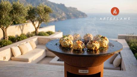 Grilled Bread Dumplings with Cheese (Austrian Style) cooking on an Arteflame grill