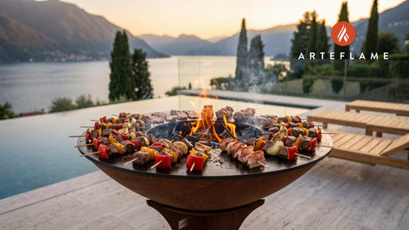 Grilled Beef Goulash Skewers (Viennese Style) cooking on an Arteflame grill