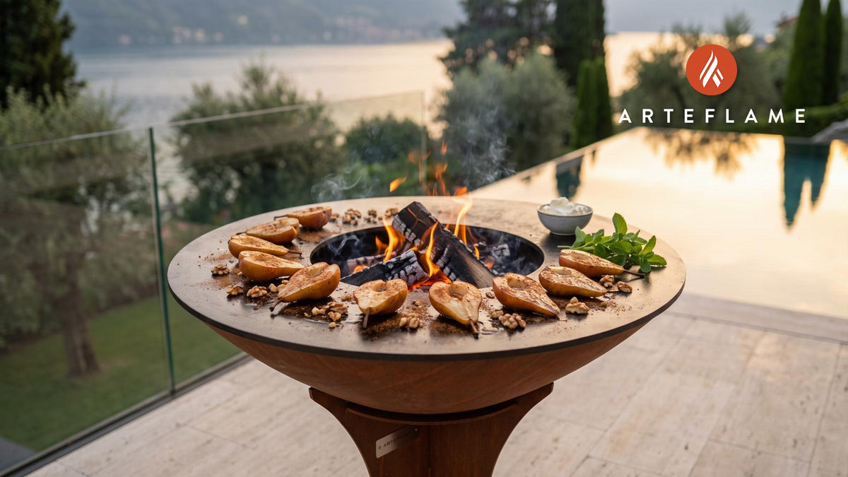 Grilled Pears with Honey & Cinnamon (Austrian Style) cooking on an Arteflame grill