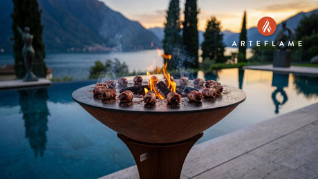 Seared Bacon Wrapped Plums (Austrian Style) cooking on an Arteflame grill