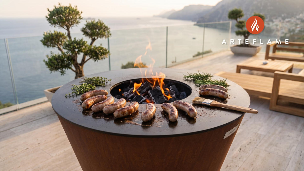 Juicy Grilled Sausages cooking on an Arteflame grill