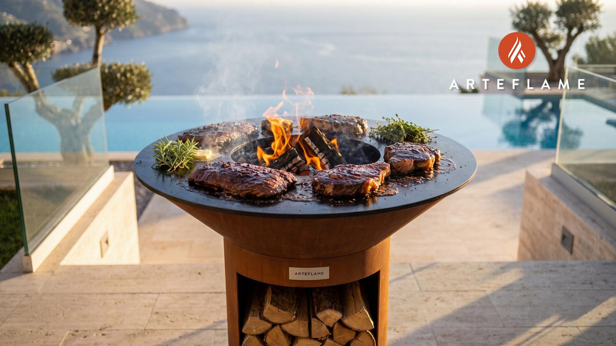 Grilled Beef with Dark Beer Glaze (Austrian Style) cooking on an Arteflame grill