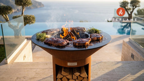 Grilled Beef with Dark Beer Glaze (Austrian Style) cooking on an Arteflame grill