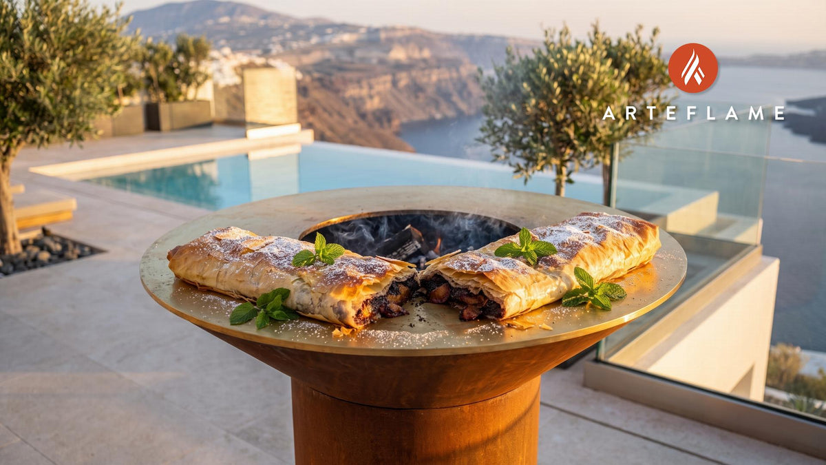 Grilled Plum & Poppy Seed Strudel (Austrian Style) cooking on an Arteflame grill