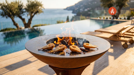 Grilled Elderflower Pears (Austrian Style) cooking on an Arteflame grill