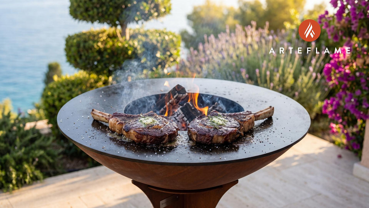 Smoked Steak with Alpine Herb Butter (Austrian Style) cooking on an Arteflame grill