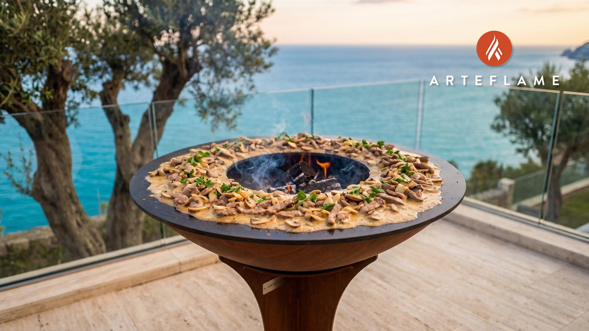 Seared Veal Zuri Geschnetzeltes (Swiss Style) cooking on an Arteflame grill