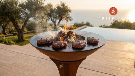Mesquite Grilled Venison Steaks (Kansas Style) cooking on an Arteflame grill