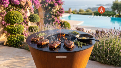 Juniper Crusted Venison Steaks (Swiss Style) cooking on an Arteflame grill
