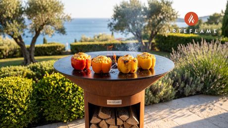 Grilled Mac & Cheese Stuffed Peppers (Kansas Style) cooking on an Arteflame grill
