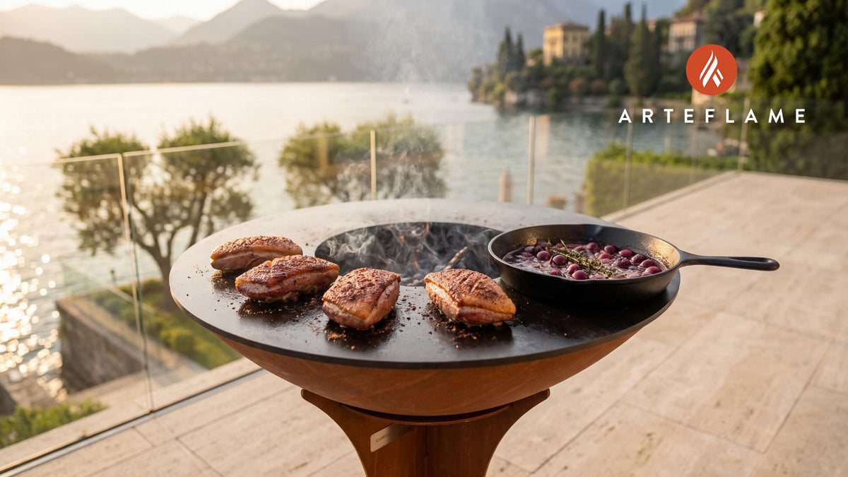 Smoked Duck Breast with Cherry Glaze (Kansas Style) cooking on an Arteflame grill
