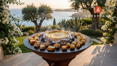 Grilled Vacherin Mont d'Or cooking on an Arteflame grill