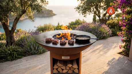 Peppercorn Crusted Beef Medallions (Swiss Style) cooking on an Arteflame grill