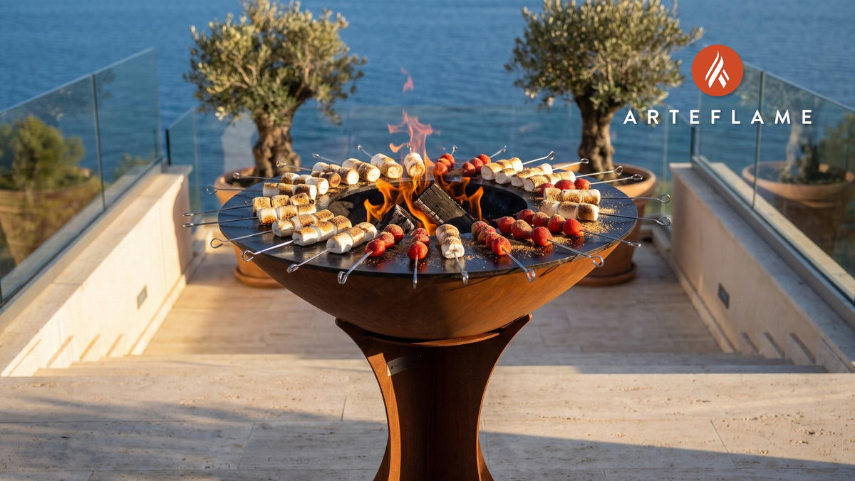 Swiss Chocolate Marshmallow Skewers cooking on an Arteflame grill