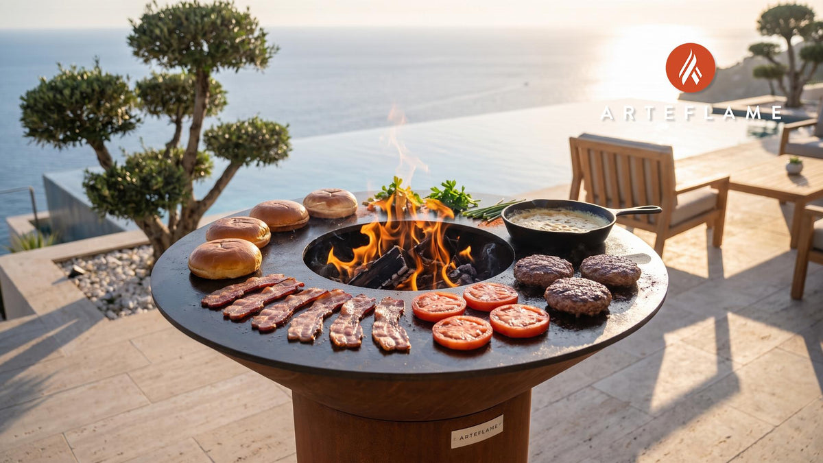 Hot Brown Burger cooking on an Arteflame grill